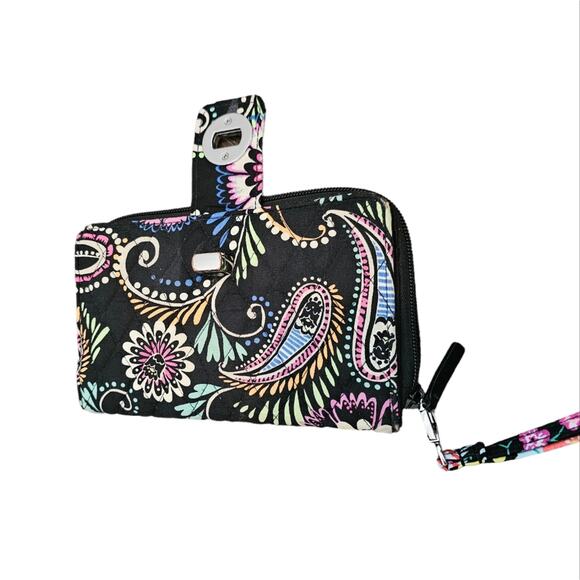 Vera Bradley Banana Swirl Black and Pink Floral Paisley Wallet Wristlet - Picture 3 of 11